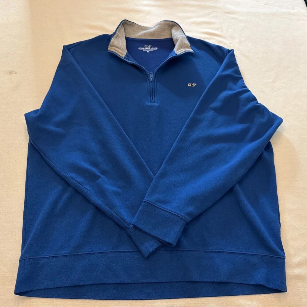 Vineyard Vines Men's Quarter Zip Sweater Blue Whale Logo Cotton Size XL